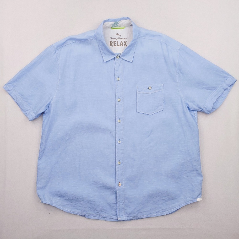 Tommy Bahama Shirt Mens XXL Blue Linenβ Relax Button Up Beach Preppy Golf